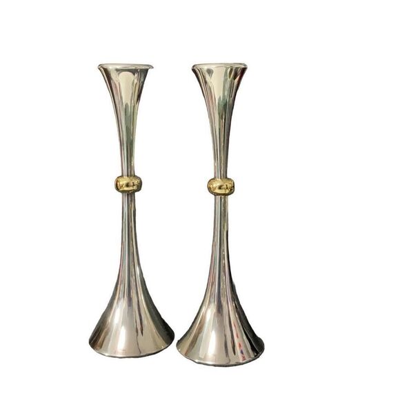 Dansk Designs Jens Quistgaard Japan Silver Plated Mid Century Pair Candlesticks - Picture 1 of 6